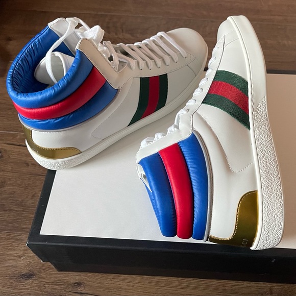 GUCCI-AUTHENTIC (NWT/Box) Mens Web Accent Leather Sneakers - Picture 10 of 15
